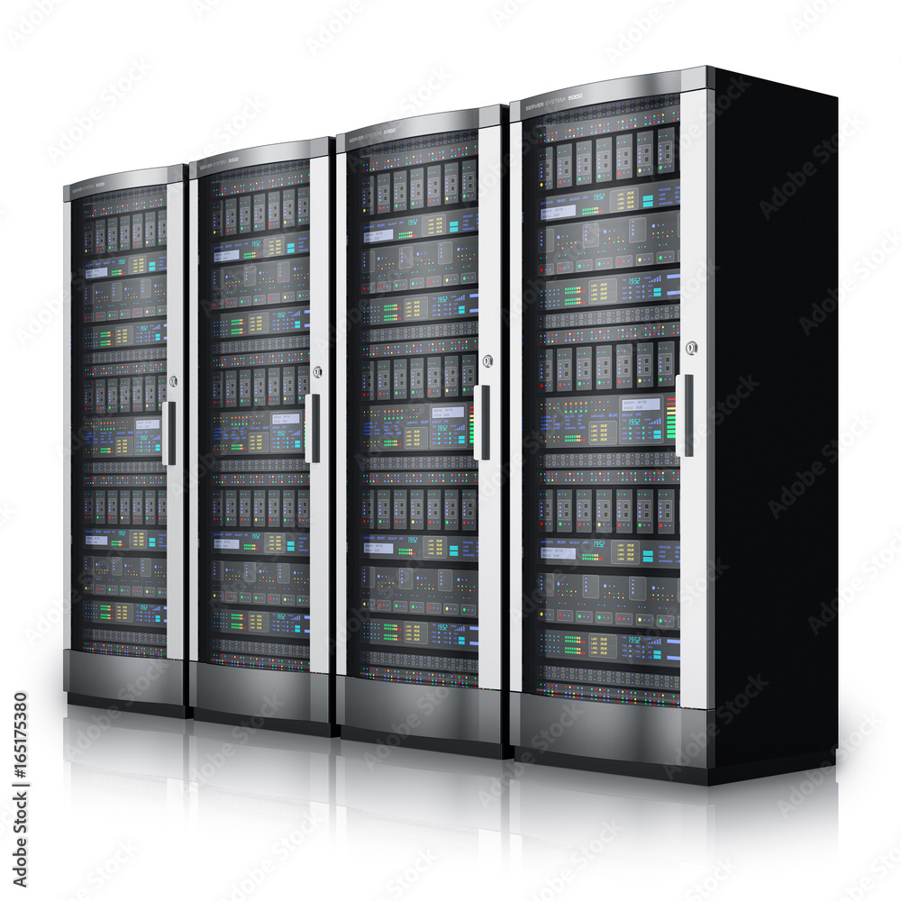 Row of network servers in data center Row of network servers in data center