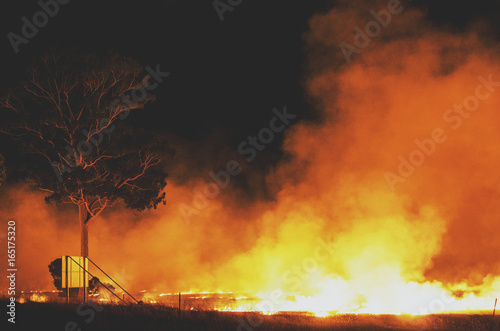 Australian Bushfire raging at night