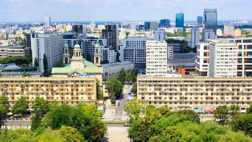 Obraz premium Warsaw city center, horizontal top view.