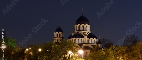 Church at night in Vilnius city, zverynas district, Lithuania photo