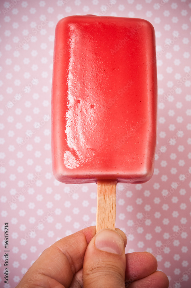 red ice cream in the form of ice lolly red ice cream in the form of ice lolly