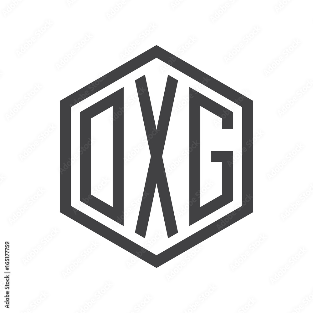 three-letter initials hexagon logo black