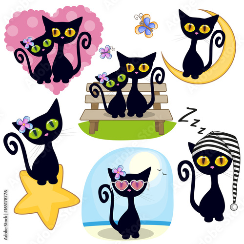 Set of Cute Cartoon Cat