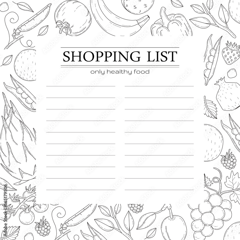 Fototapeta premium Trendy shopping list template with vegetables.
