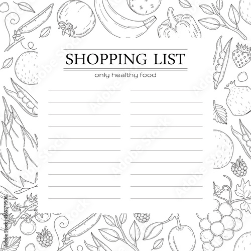 Trendy shopping list template with vegetables.