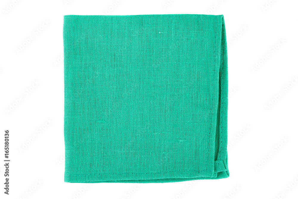 Green textile napkin on white