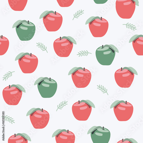 Seamless pattern of pink and green apples on gray background. Summer fruits in the form of a seamless texture