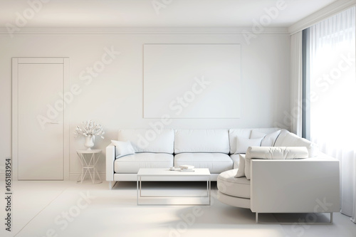 3d illustration of white interior without materials