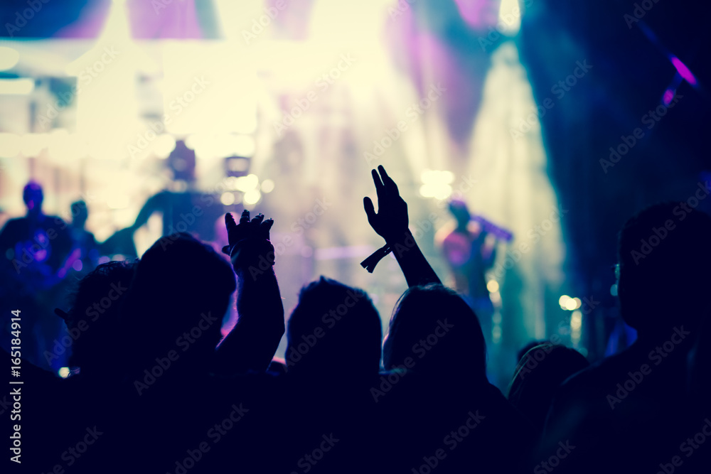 crowd with raised hands at concert - summer music festival crowd with raised hands at concert - summer music festival