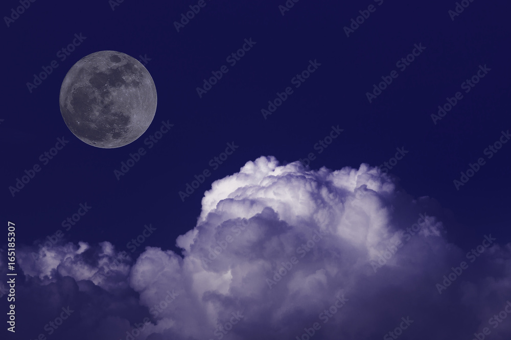 Supermoon  night white cloud