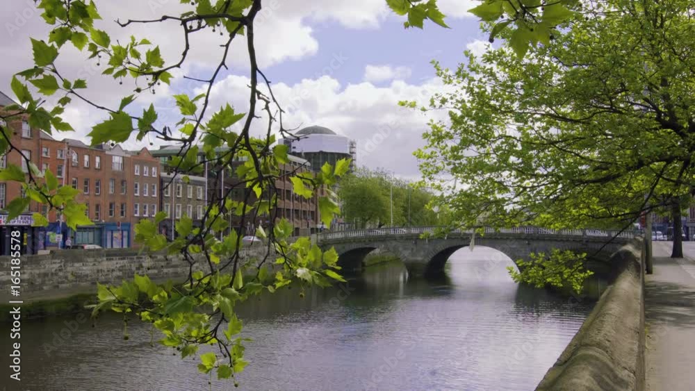 Panorama in Sunny day of Liffey Bridge in Dublin, Ireland Panorama in Sunny day of Liffey Bridge in Dublin, Ireland