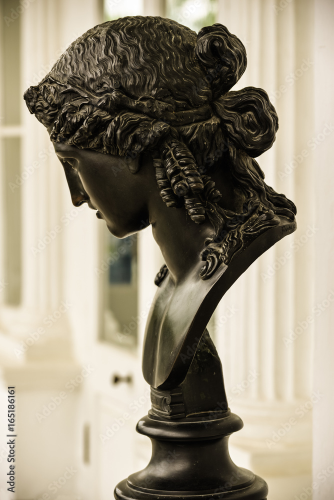 Ancient bronze woman's head. Ariadna mythological character. Beautiful  antique sculpture with nice female face. Long hair, Greek hairstyle.  Amazing stylish art for posters, prints, interior decor. Stock Photo |  Adobe Stock