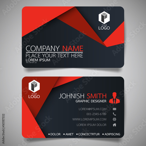 Red modern creative business card and name card,horizontal simple clean template vector design, layout in rectangle size.