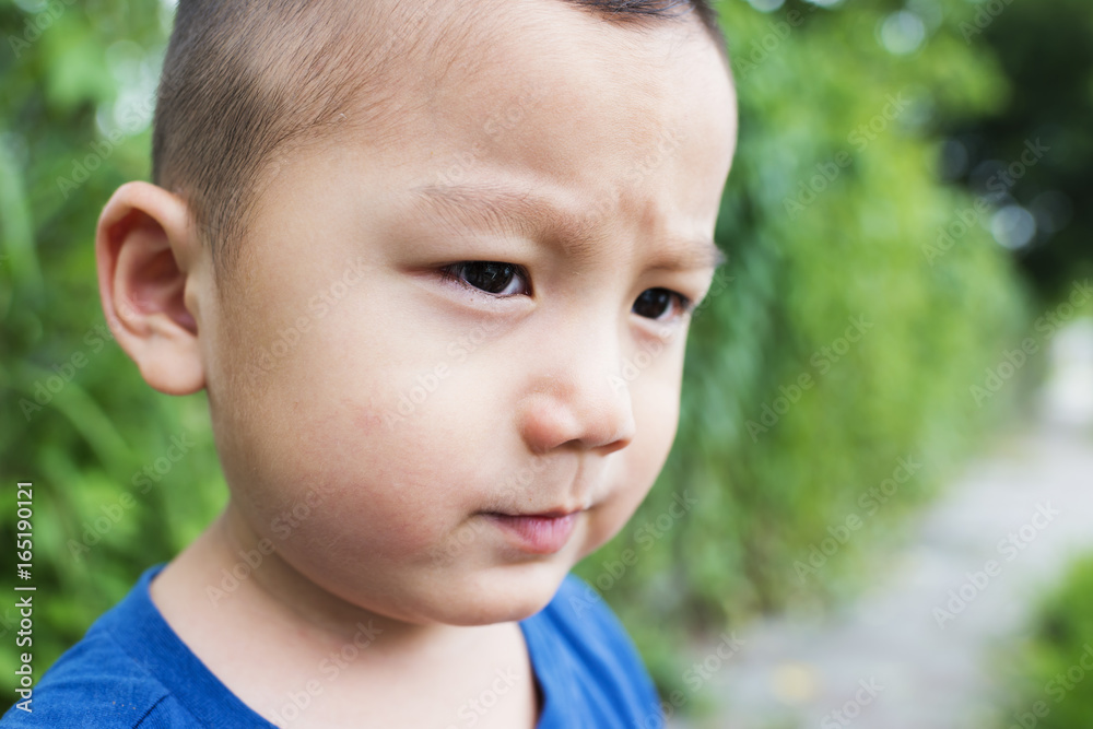 Little boy making serious face with a frown. Little boy making serious face with a frown.