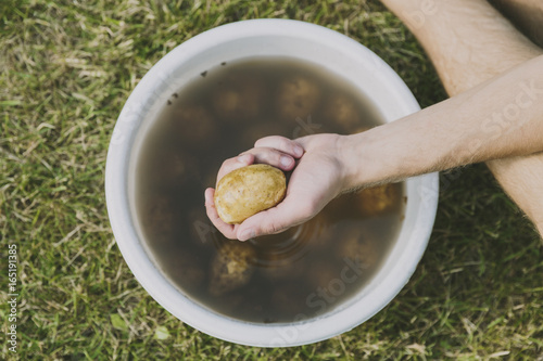 Preparing potatoes for dinner photo