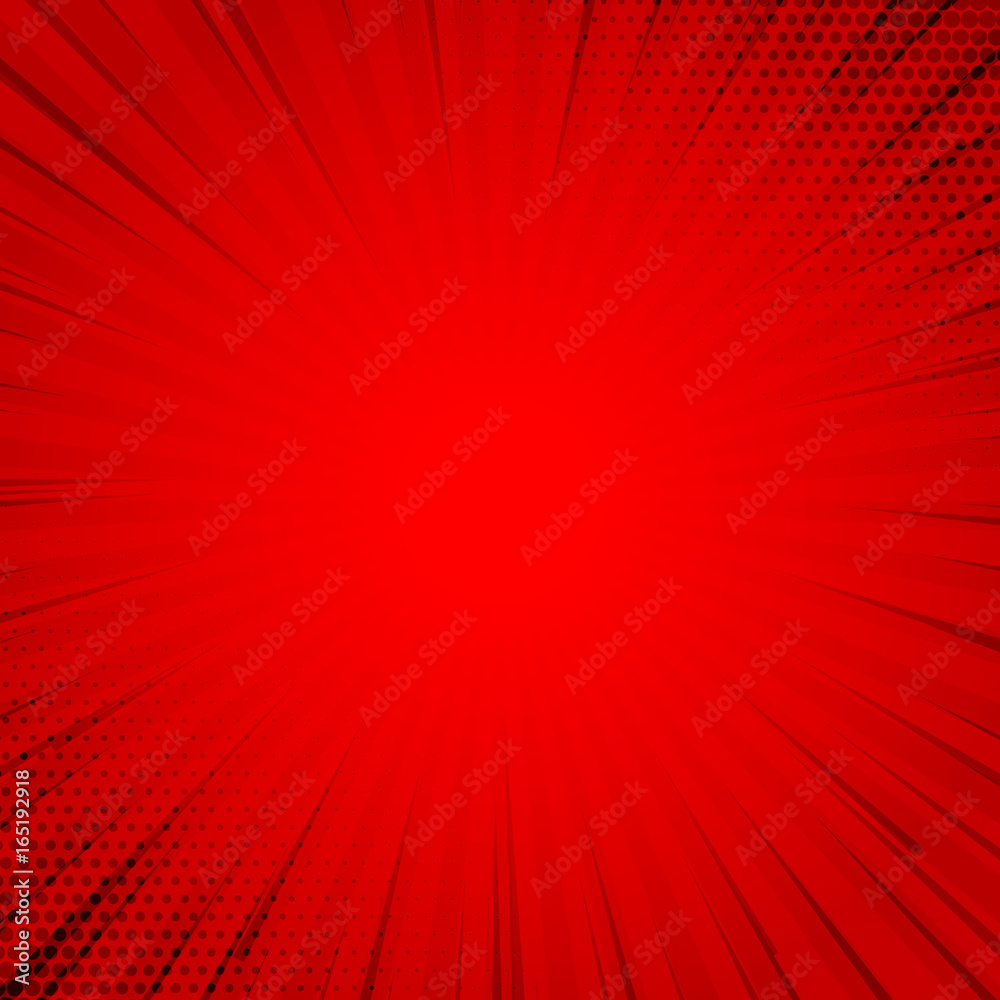 retro red comic background halftone with rays