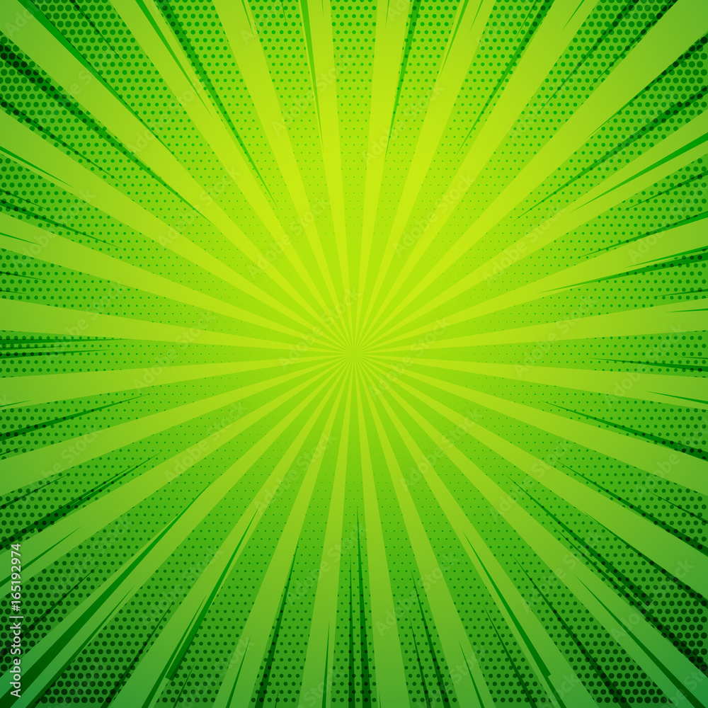 Fototapeta premium green pop art comic book style retro background with exploding rays