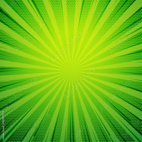 Canvas Print green pop art comic book style retro background with exploding rays