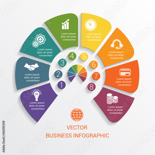 Template semicircle infographics numbered for 8 options