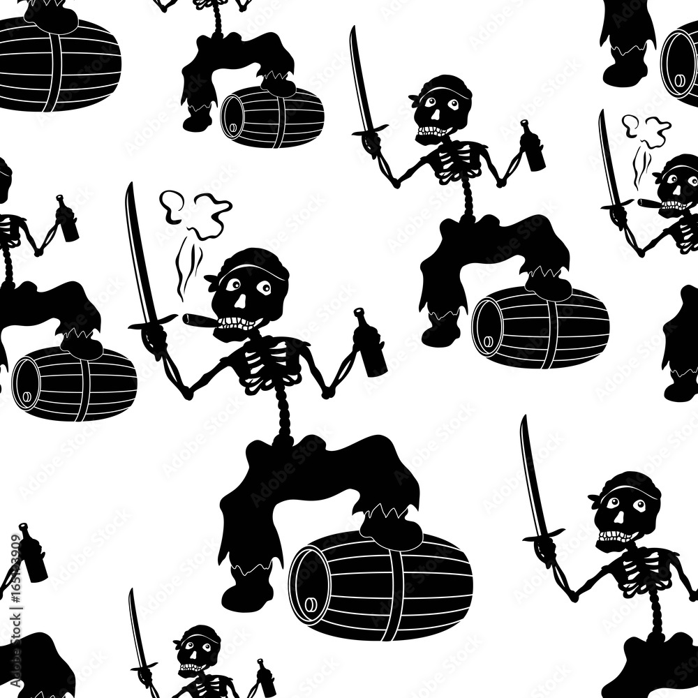 Seamless Wallpaper, Cartoon Evil Zombie Pirate Jolly Roger Skeleton