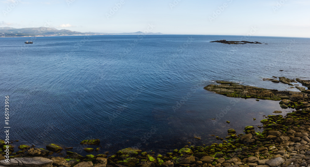 Panorama shot of the end of Muros and Noia estuary in Galicia coast
