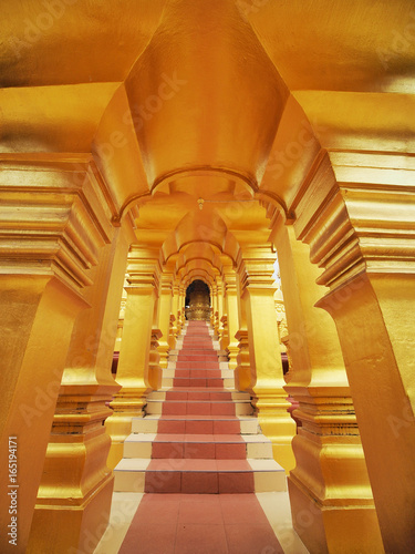 Fototapeta Naklejka Na Ścianę i Meble -  golden arc stairs way up to public pagoda