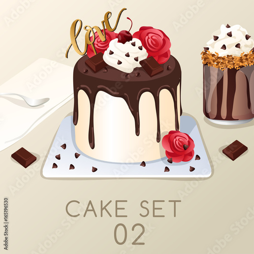 Set of delicious sweets and desserts   Fancy Cake   Vector Illustration