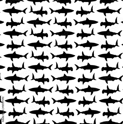 Shark vector pattern, shark black background
