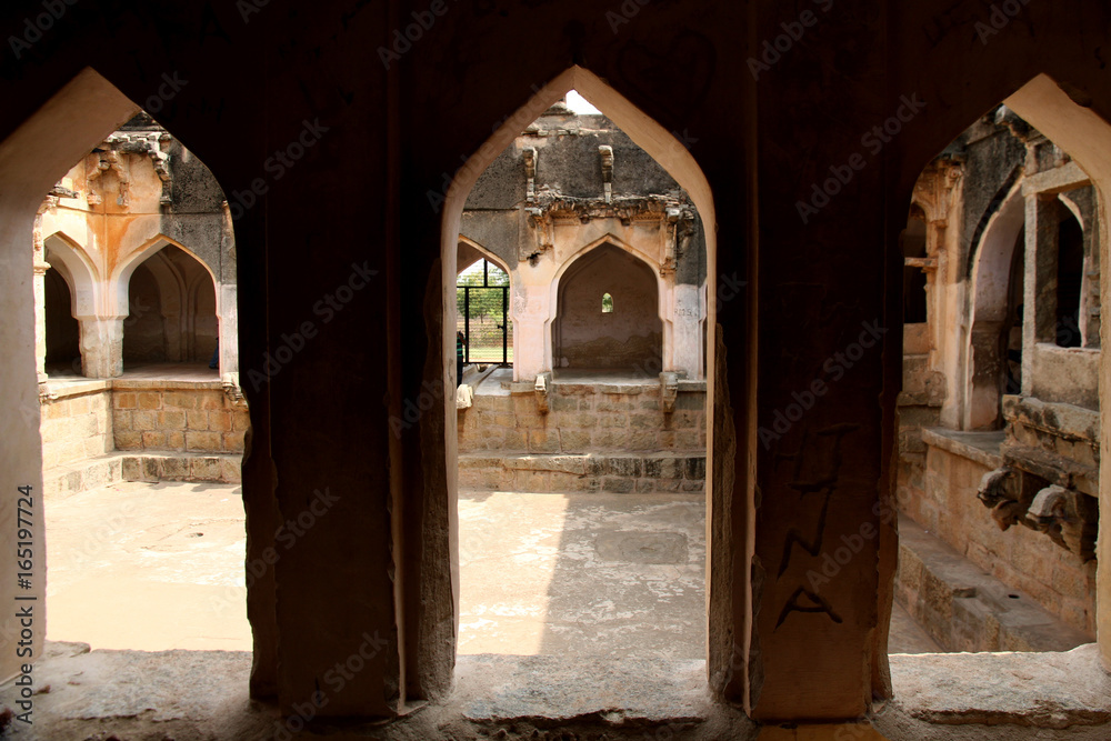 Indian architecture in Hampi, Ancient pool,  Karnataka, India, ancient
