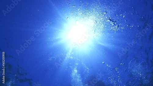 Underwater view,Rays of sunlight shining into sea