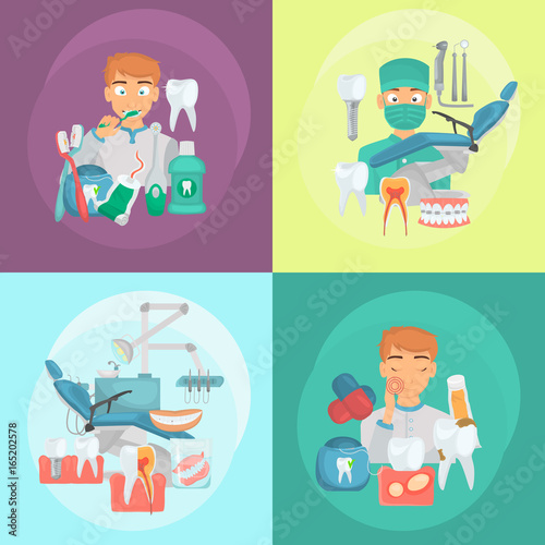 Teeth care and dental service color flat icons set for web and mobile design.