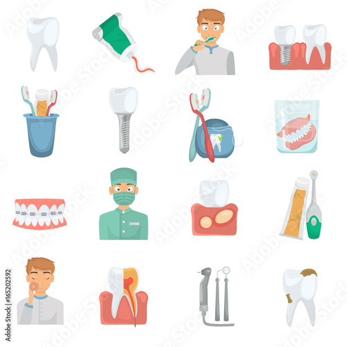 Teeth care set color flat icons for web and mobile design