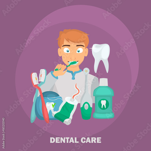 Dental care set icons for web and mobile design. Flat design