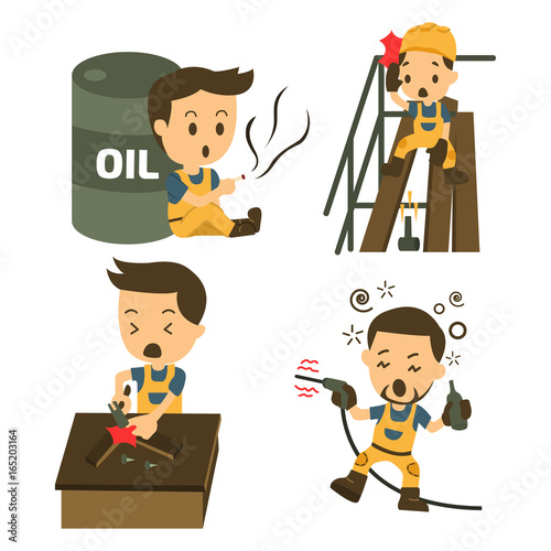 Set of Construction worker, Accident working, safety first, health and safety, vector illustrator