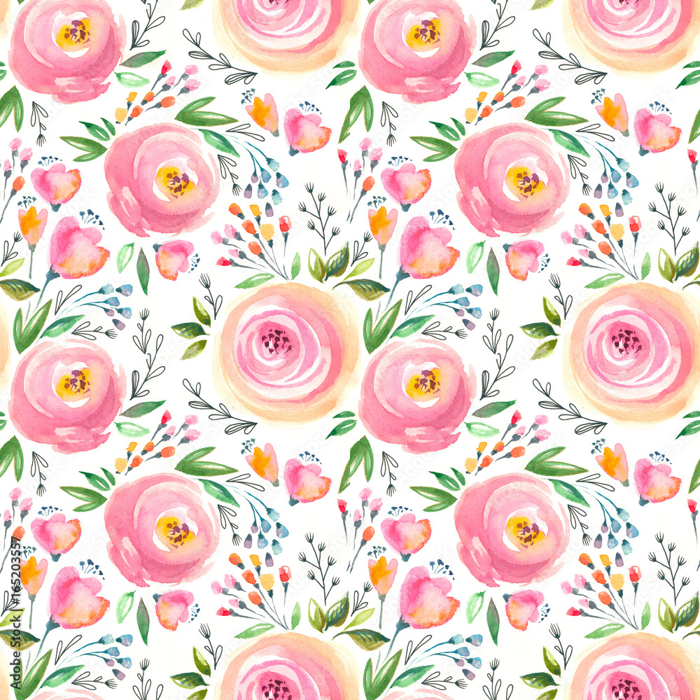 Premium Photo  Watercolor floral seamless pattern. hand drawn delicate  botanical repeat print. flowers and leaves vintage design. cute background  for textile, fabric, apparel, wrapping paper, packaging, wallpaper.