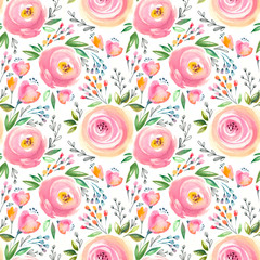 Keuken achterwand Vintage bloemen patronen Handgeschilderd aquarel bloemenpatroon zachte tinten  © Utro na more