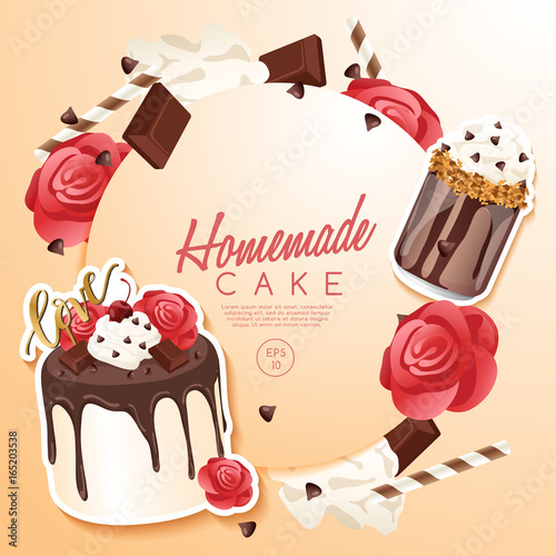 Set of delicious sweets and desserts : Fancy Cake : Vector Illustration