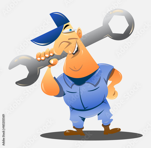 The Mechanic with his wrench cartoon vector