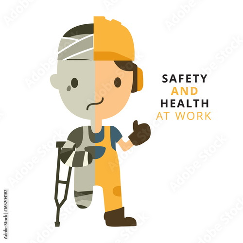 Construction worker, Accident working, safety first, health and safety, vector illustrator