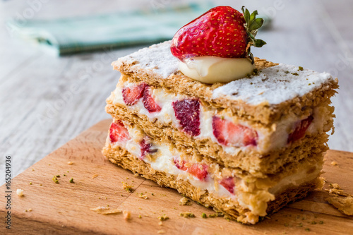 Strawberry puff mille-feuille with strawberry photo