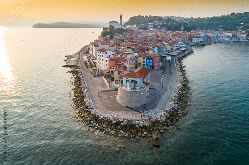 Piran on Slovenian adriatic coast in morning sun