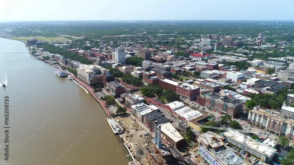 Aerial establishing video Savannah Georgia Riverfront 4k Aerial establishing video Savannah Georgia Riverfront 4k