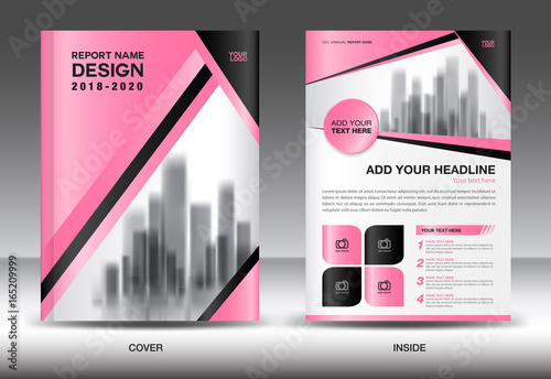 Annual report brochure flyer template, Pink cover design, business advertisement, magazine ads, catalog vector layout in A4 size
