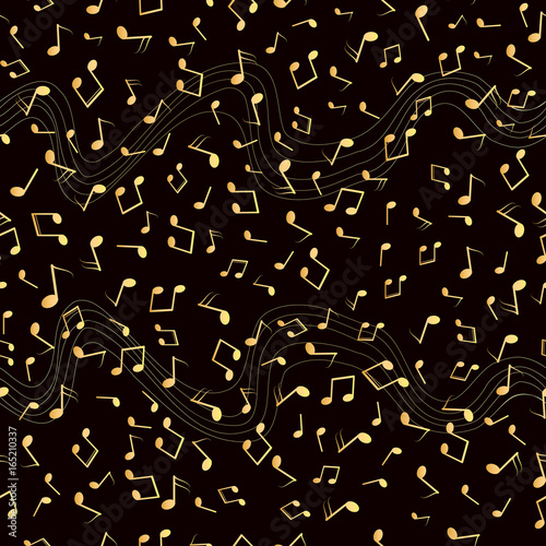 Gold musical notes seamless pattern