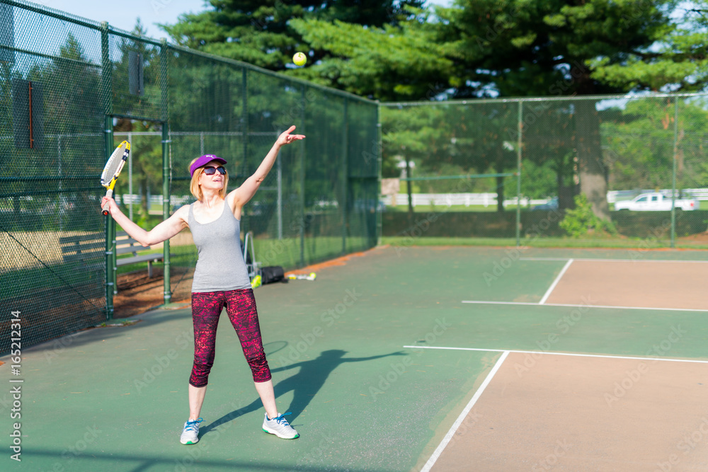 Sporty Caucasian Woman Playing Tennis