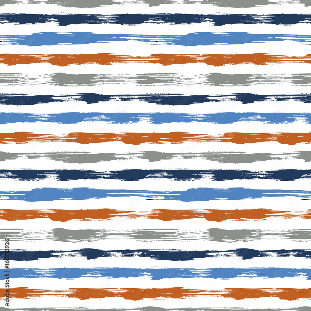 Vector seamless pattern with brush stripes and strokes. Blue orange color on white background. Hand painted grange texture. Ink geometric elements. Fashion modern style. Endless trend fabric print. Vector seamless pattern with brush stripes and strokes. Blue orange color on white background. Hand painted grange texture. Ink geometric elements. Fashion modern style. Endless trend fabric print.