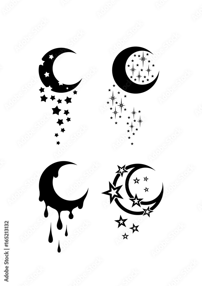 Moon and Stars Black and White Tribal Tattoo Stock Vector  Adobe Stock