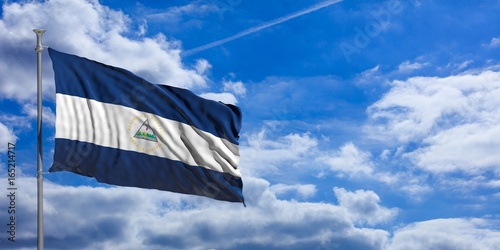 Nicaragua waving flag on blue sky. 3d illustration