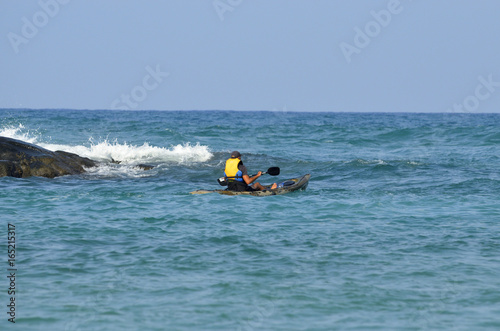 Sport rowing on the sea kayak