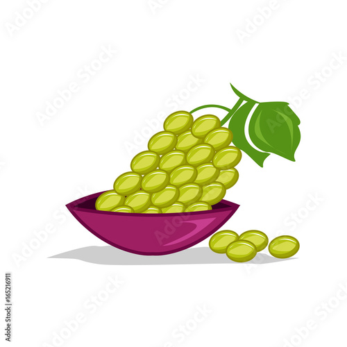 green grapes on dish icon. isolated on white background. 